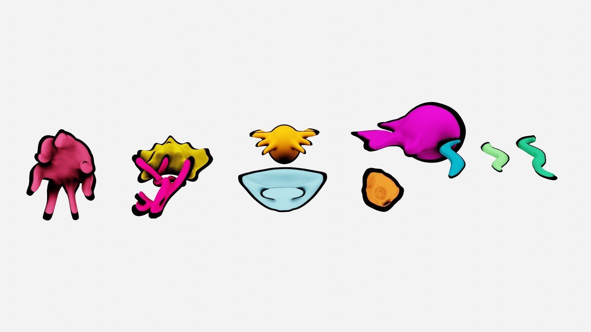 10 cartoon marine 3D icons with 3D Editable Lineart Low-poly 3D model_20