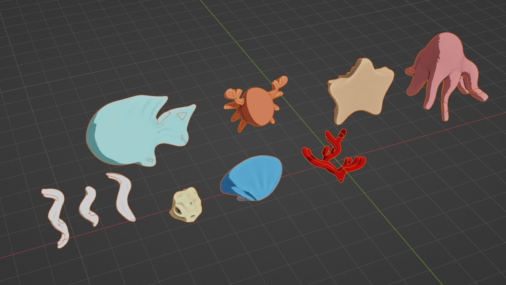 10 cartoon marine 3D icons with 3D Editable Lineart Low-poly 3D model_34