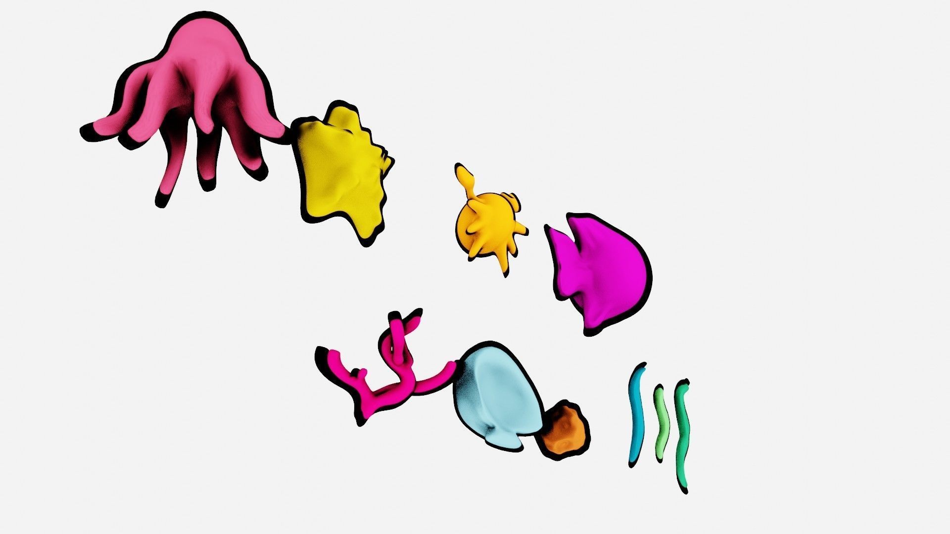 10 cartoon marine 3D icons with 3D Editable Lineart Low-poly 3D model_23