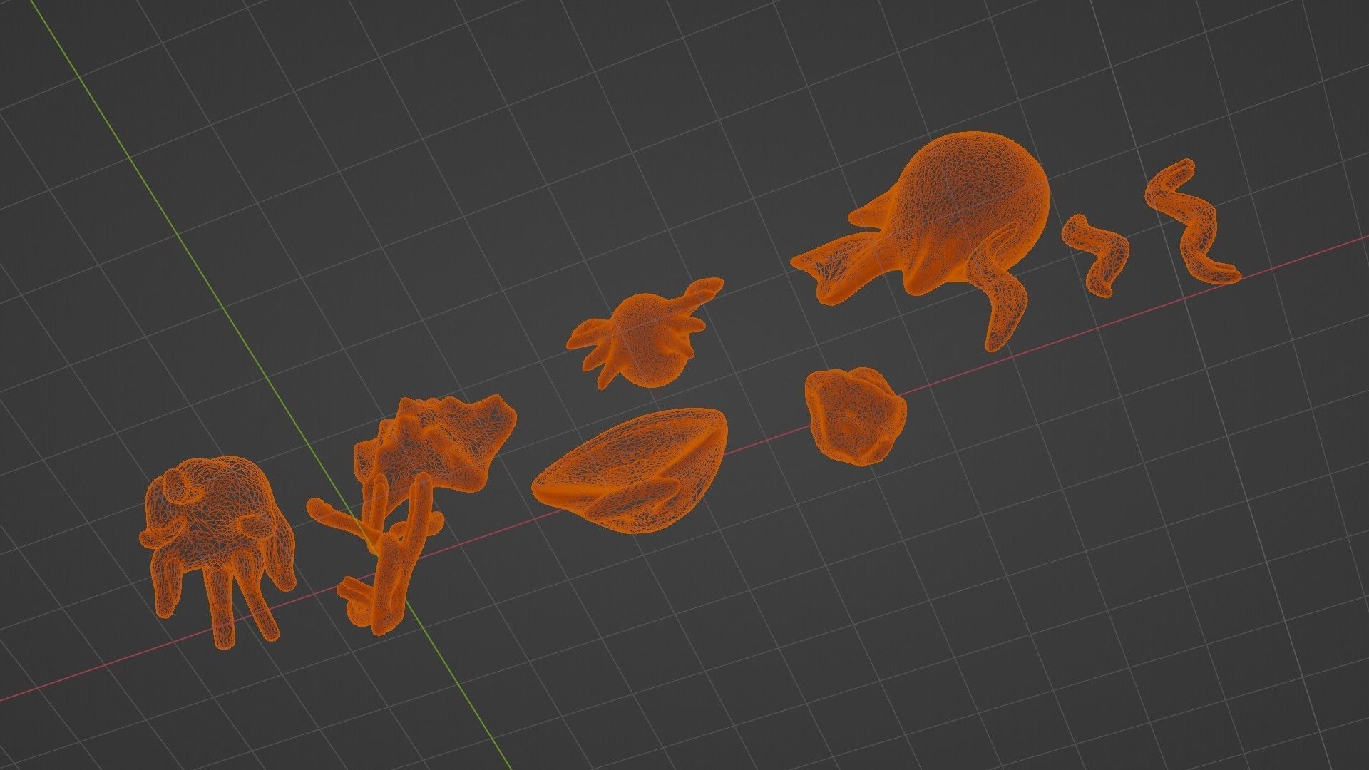 10 cartoon marine 3D icons with 3D Editable Lineart Low-poly 3D model_69