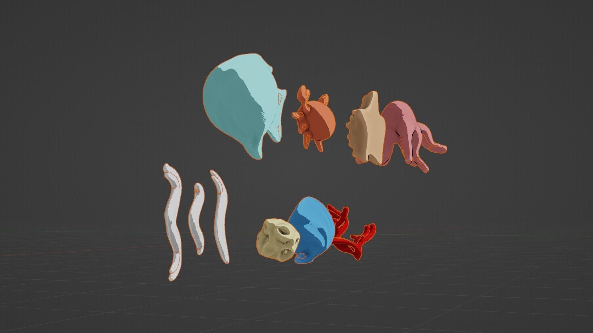 10 cartoon marine 3D icons with 3D Editable Lineart Low-poly 3D model_31