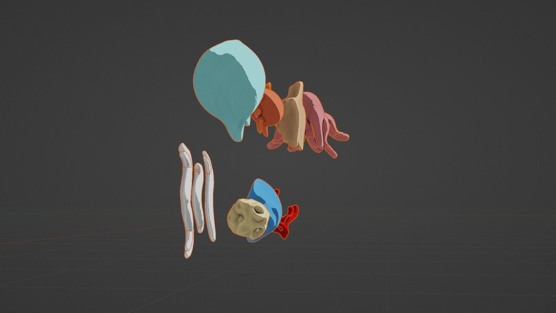 10 cartoon marine 3D icons with 3D Editable Lineart Low-poly 3D model_30