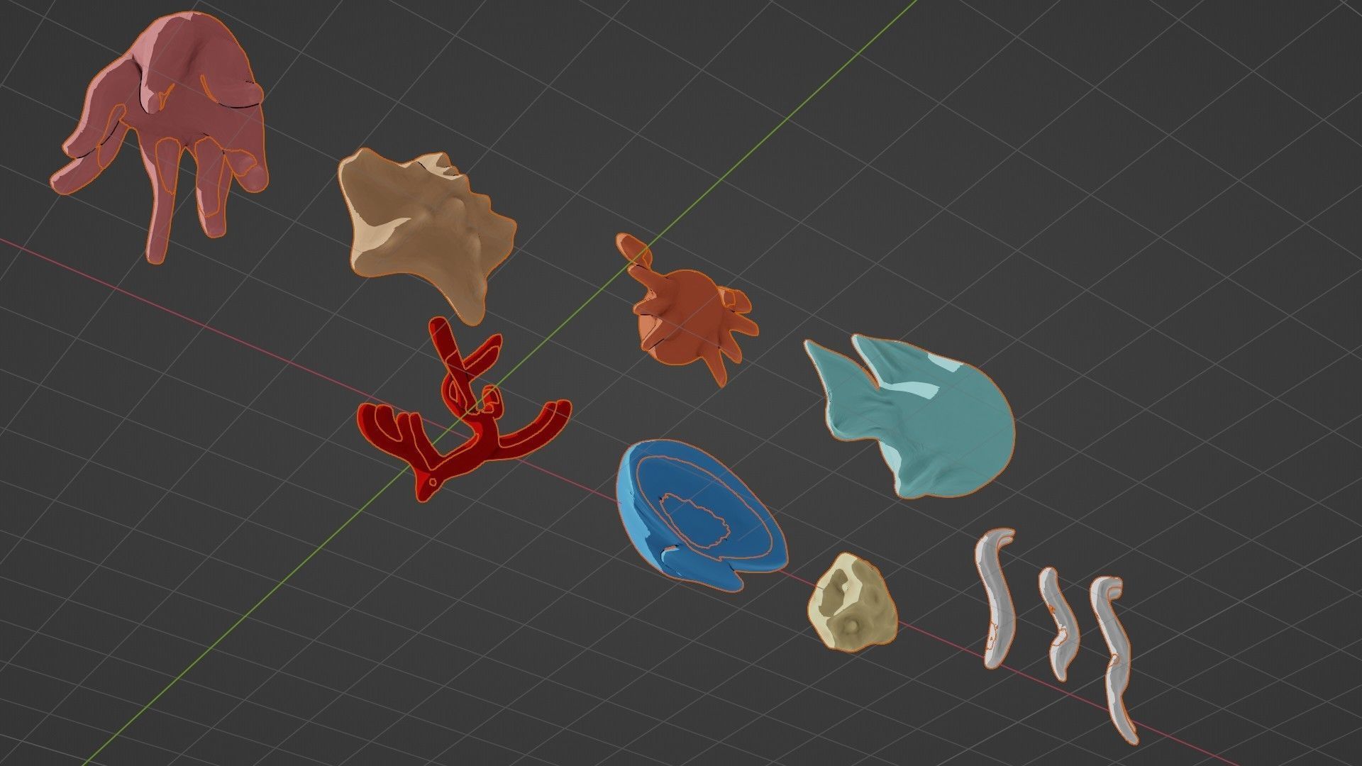 10 cartoon marine 3D icons with 3D Editable Lineart Low-poly 3D model_47