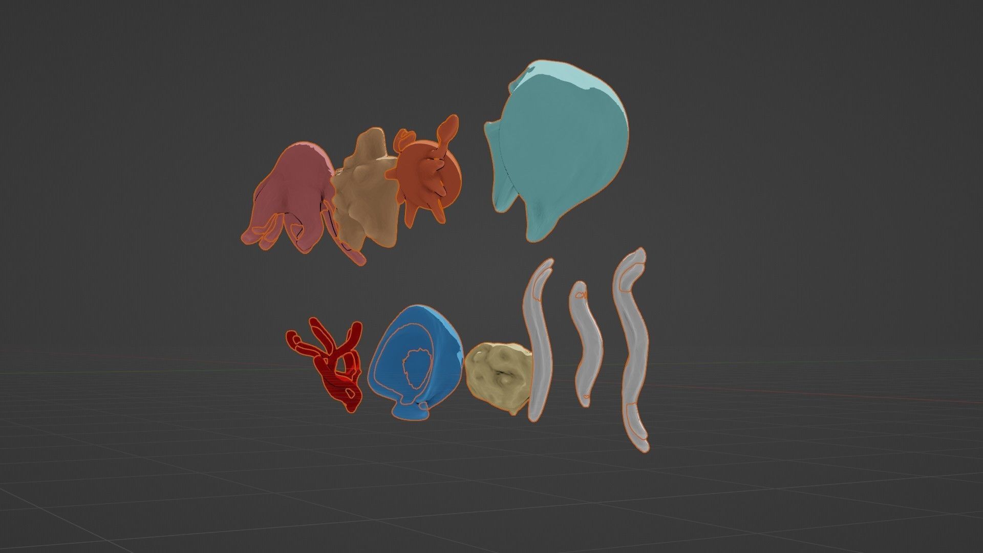 10 cartoon marine 3D icons with 3D Editable Lineart Low-poly 3D model_28