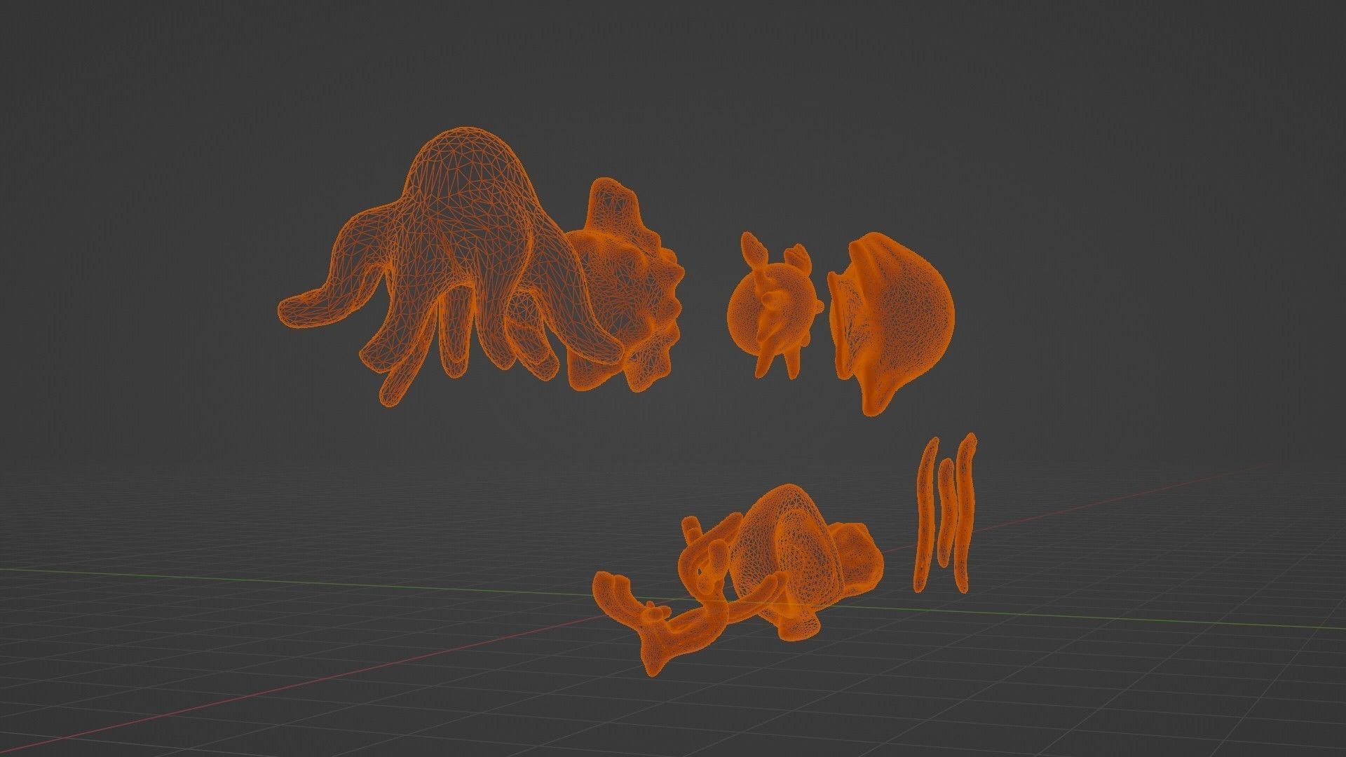 10 cartoon marine 3D icons with 3D Editable Lineart Low-poly 3D model_74