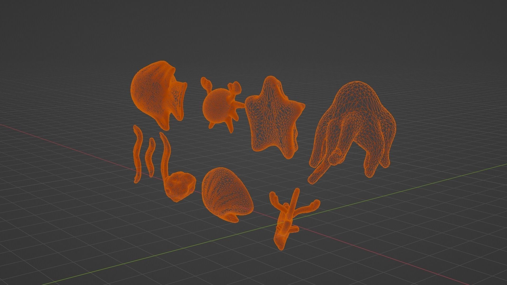 10 cartoon marine 3D icons with 3D Editable Lineart Low-poly 3D model_62