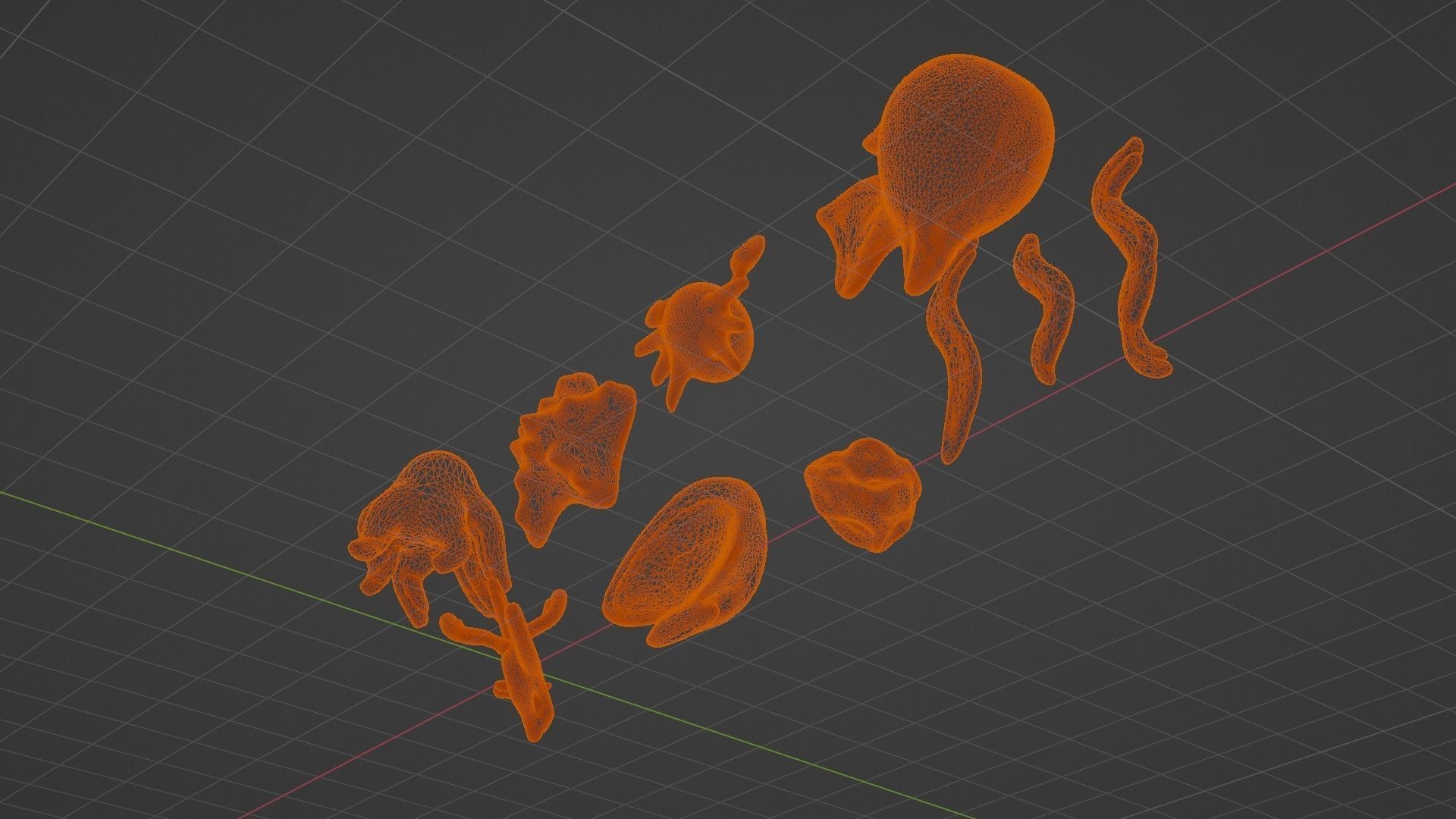 10 cartoon marine 3D icons with 3D Editable Lineart Low-poly 3D model_68