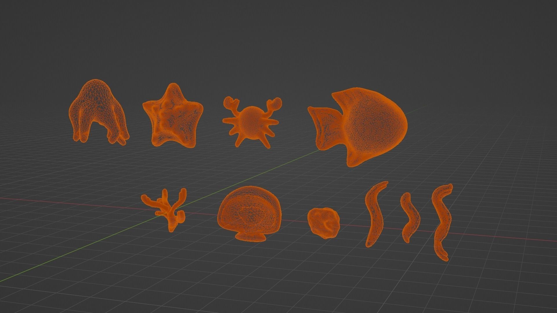 10 cartoon marine 3D icons with 3D Editable Lineart Low-poly 3D model_51