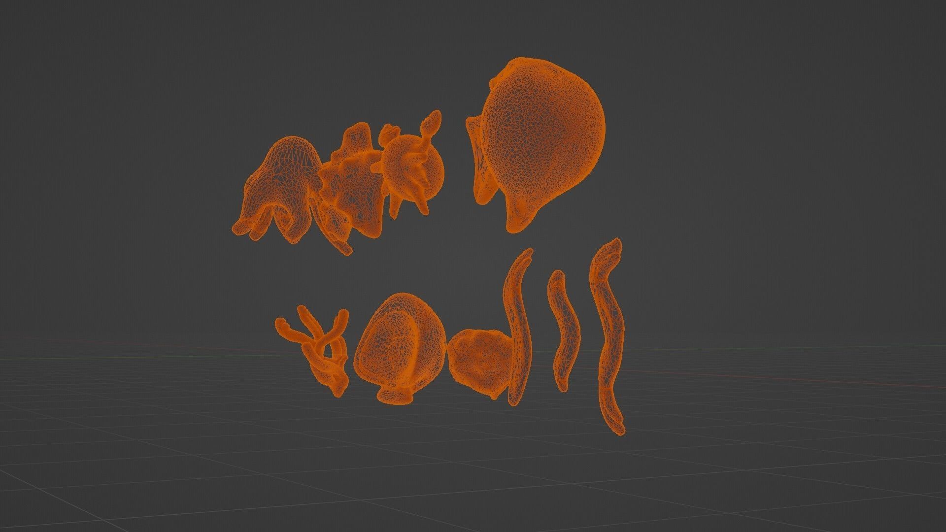 10 cartoon marine 3D icons with 3D Editable Lineart Low-poly 3D model_53