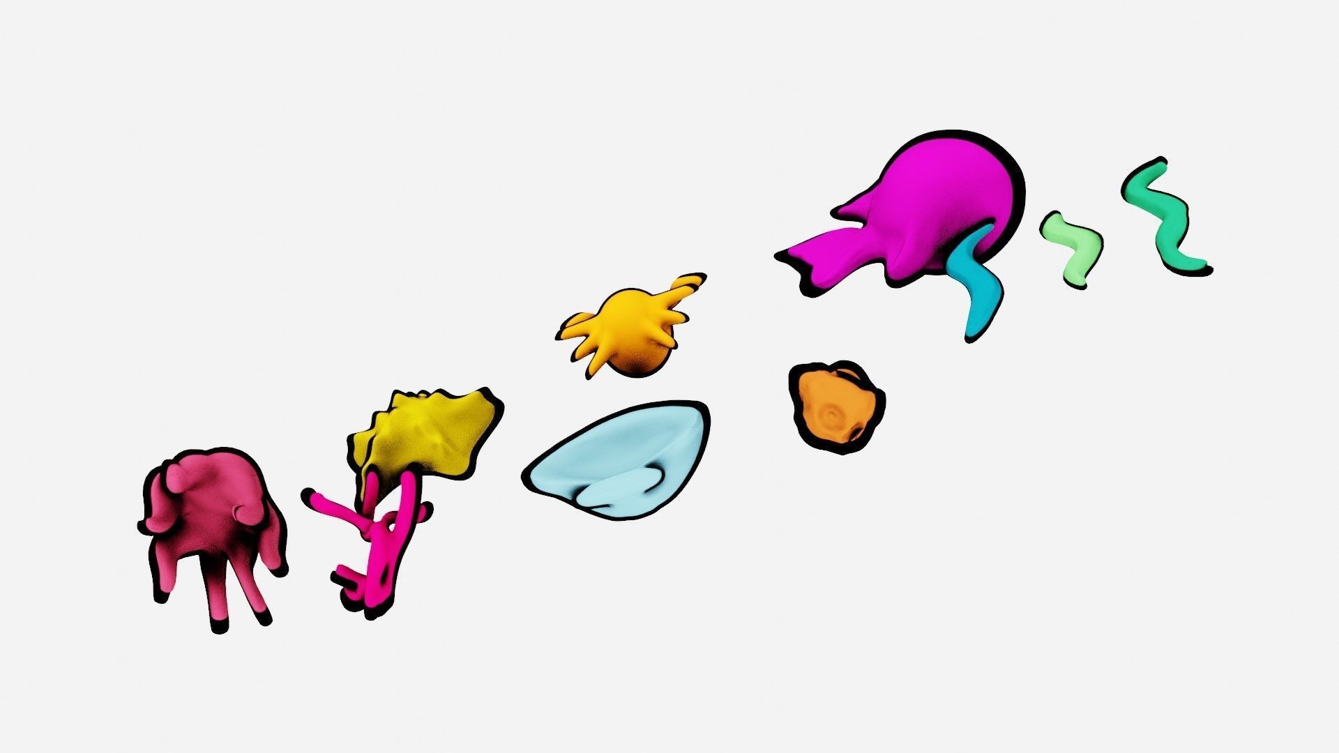 10 cartoon marine 3D icons with 3D Editable Lineart Low-poly 3D model_19