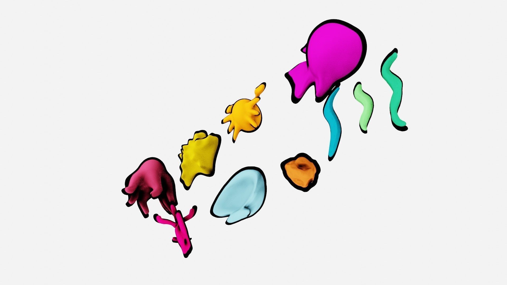 10 cartoon marine 3D icons with 3D Editable Lineart Low-poly 3D model_18