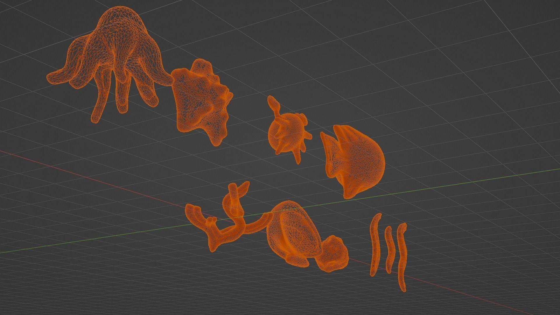 10 cartoon marine 3D icons with 3D Editable Lineart Low-poly 3D model_73