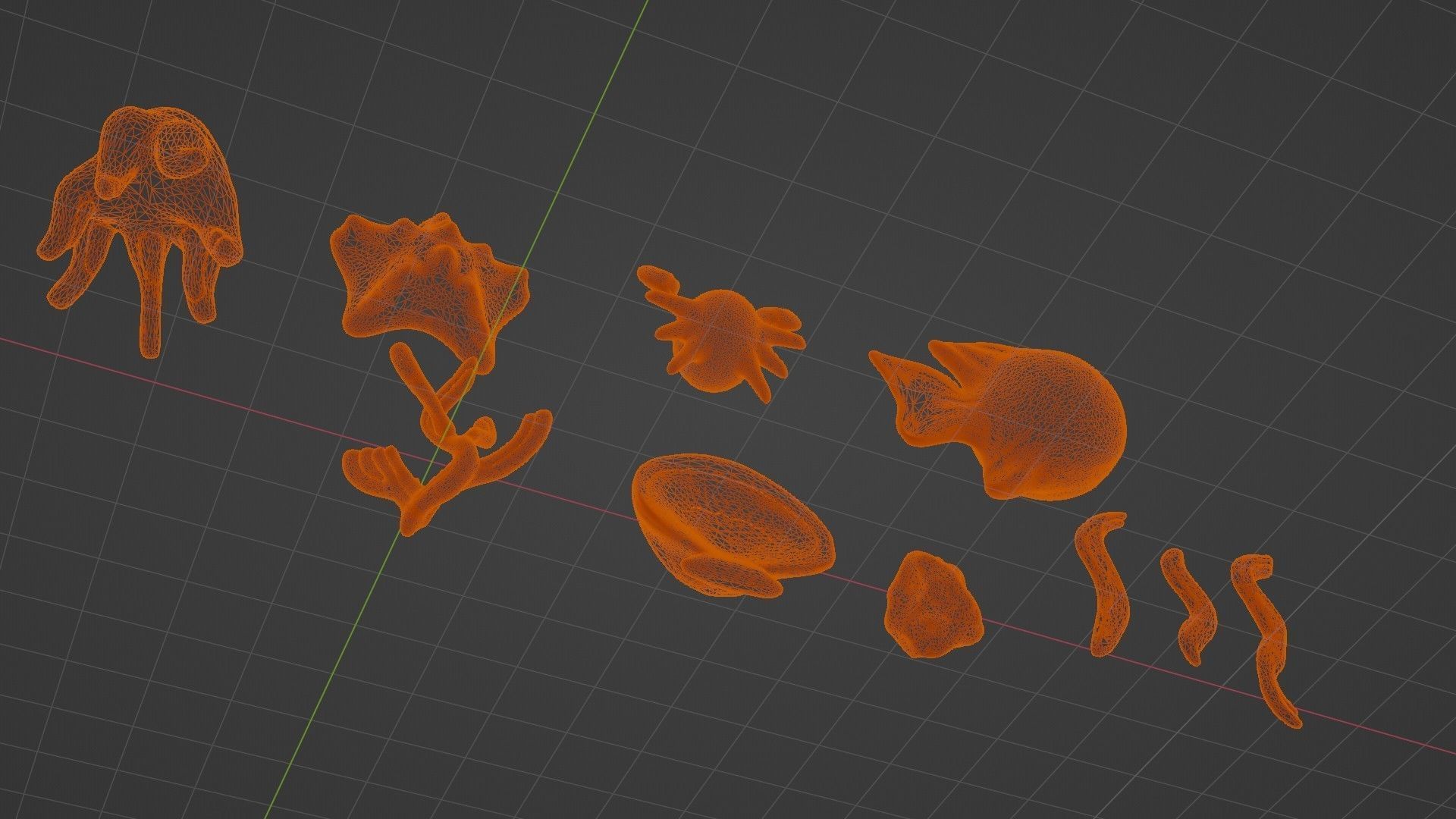 10 cartoon marine 3D icons with 3D Editable Lineart Low-poly 3D model_71