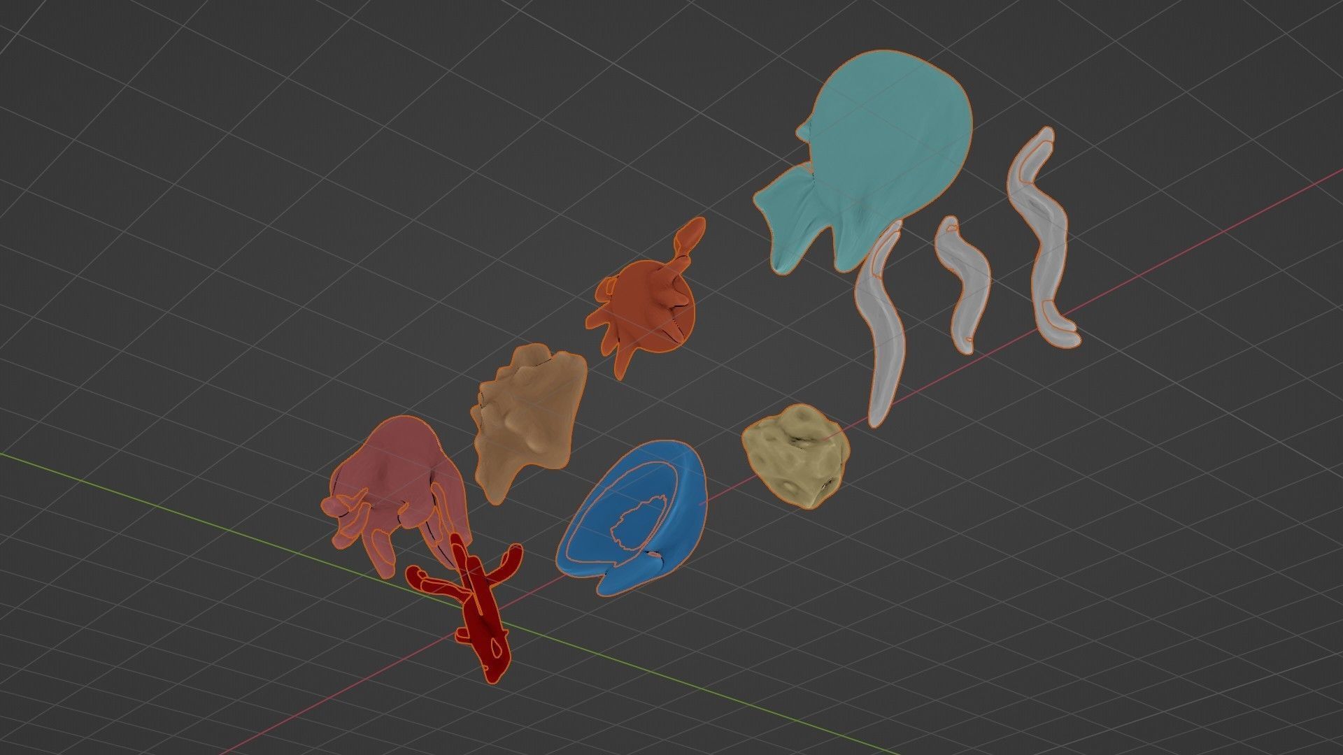 10 cartoon marine 3D icons with 3D Editable Lineart Low-poly 3D model_43