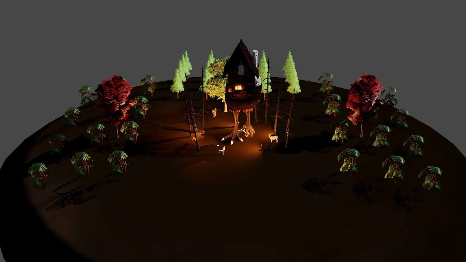 3D Rain Forest Scene Animated With Animals And Haunted Hut Low-poly 3D model_8