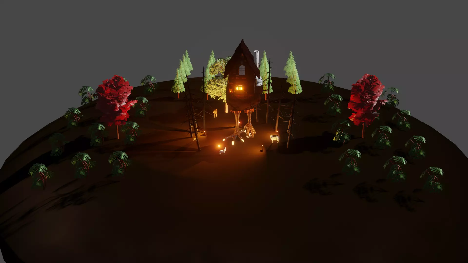 3D Rain Forest Scene Animated With Animals And Haunted Hut Low-poly 3D model_0