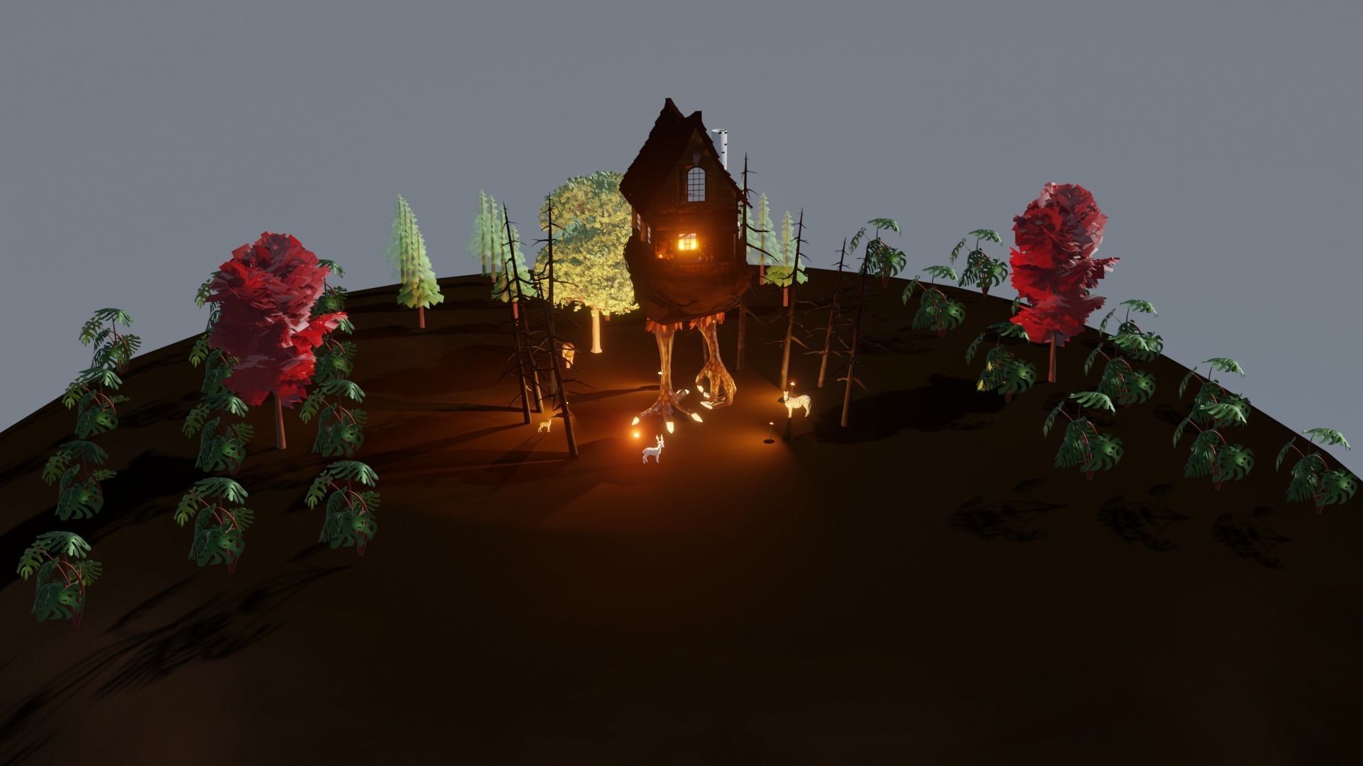 3D Rain Forest Scene Animated With Animals And Haunted Hut Low-poly 3D model_6