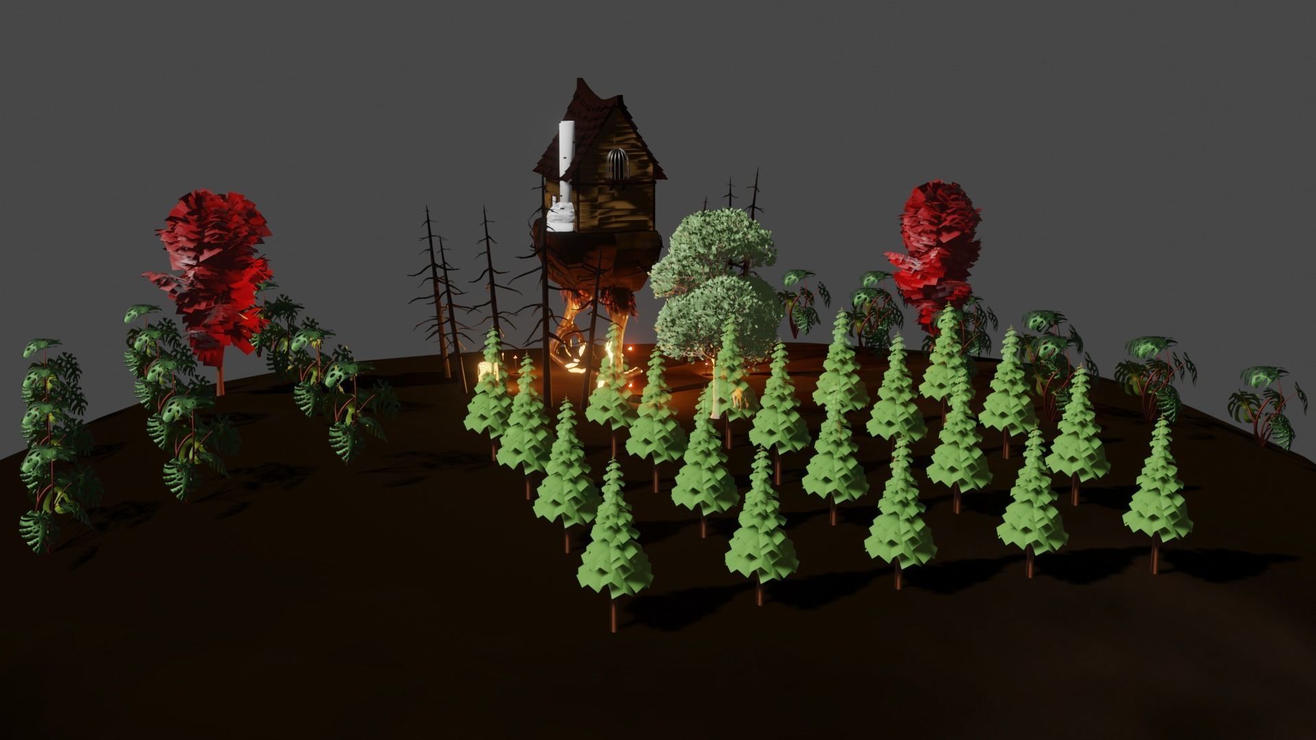 3D Rain Forest Scene Animated With Animals And Haunted Hut Low-poly 3D model_3