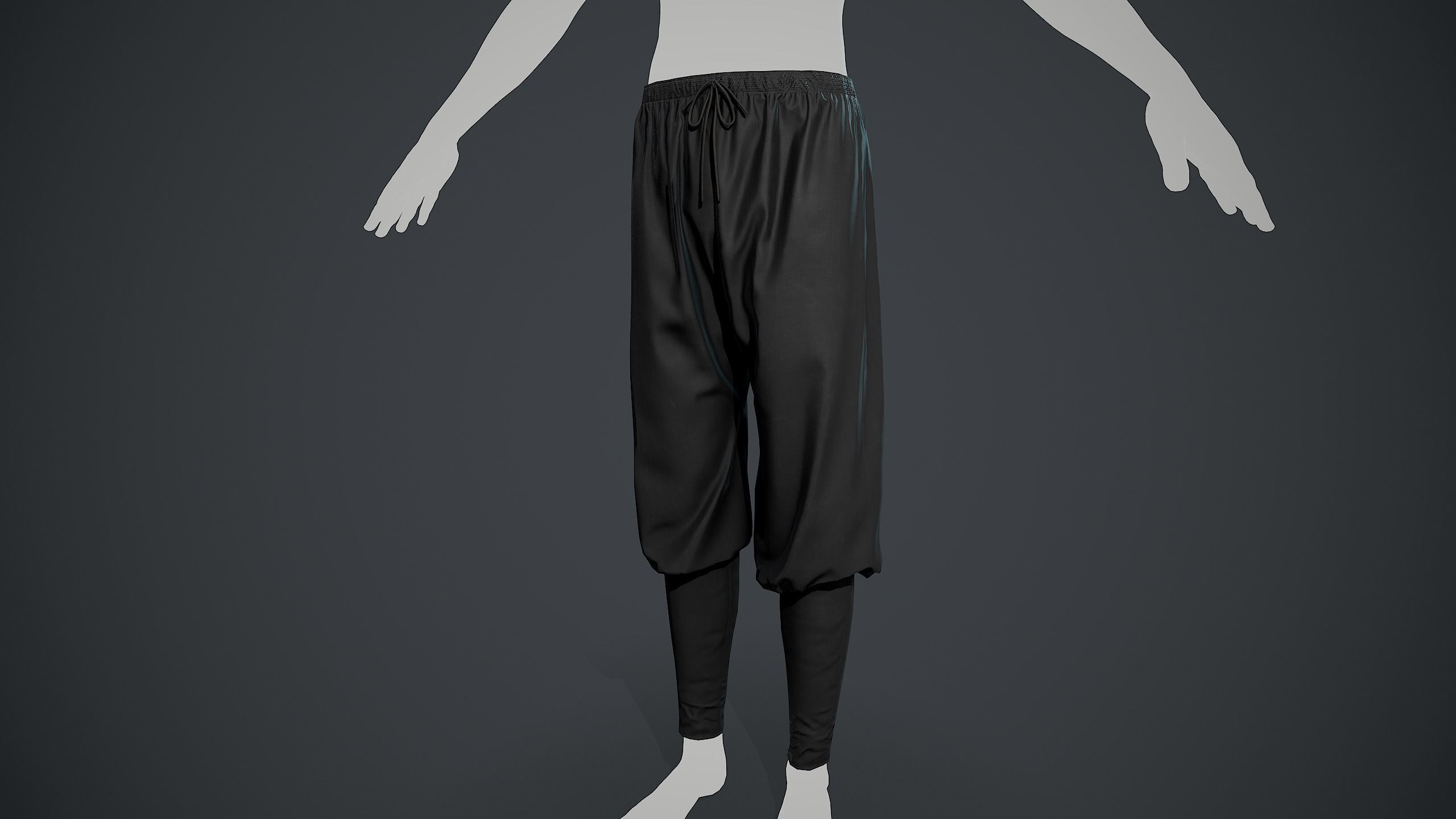 Black Medieval Pants Low-poly 3D model_5