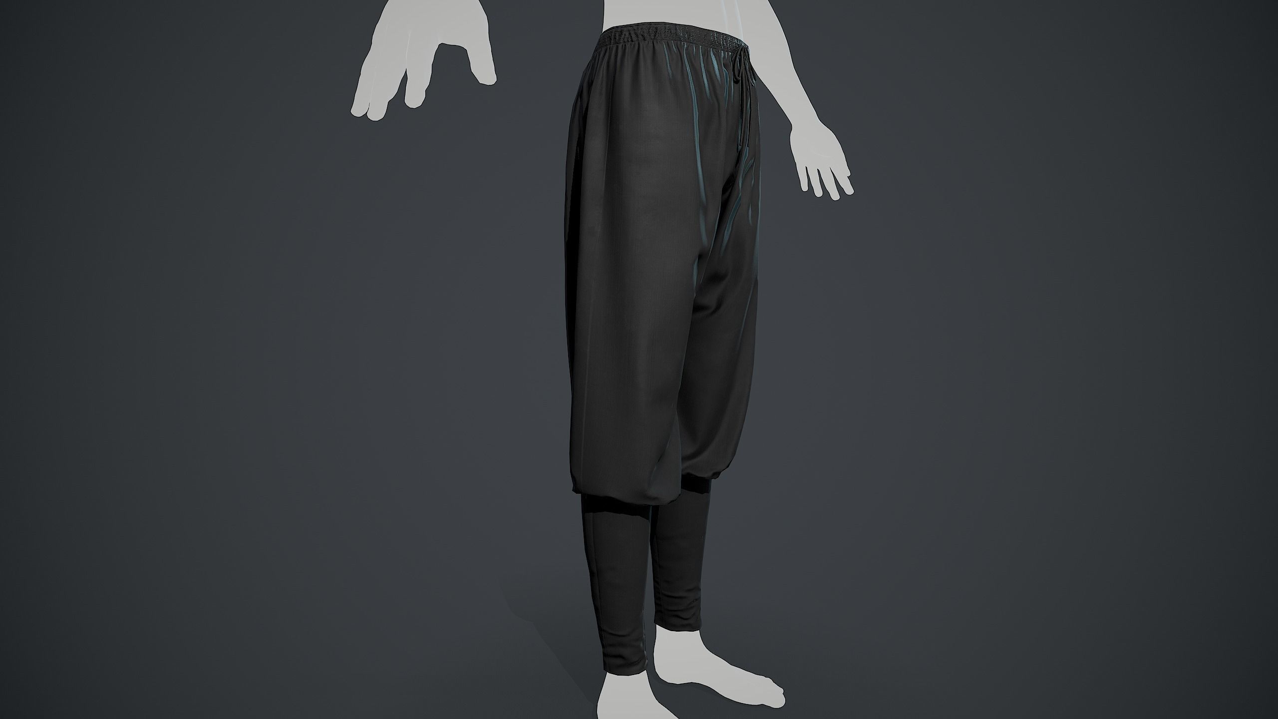 Black Medieval Pants Low-poly 3D model_6