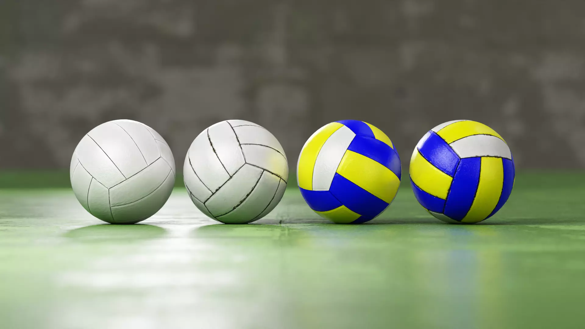 Volleyball set with 4 types material 3D model_0