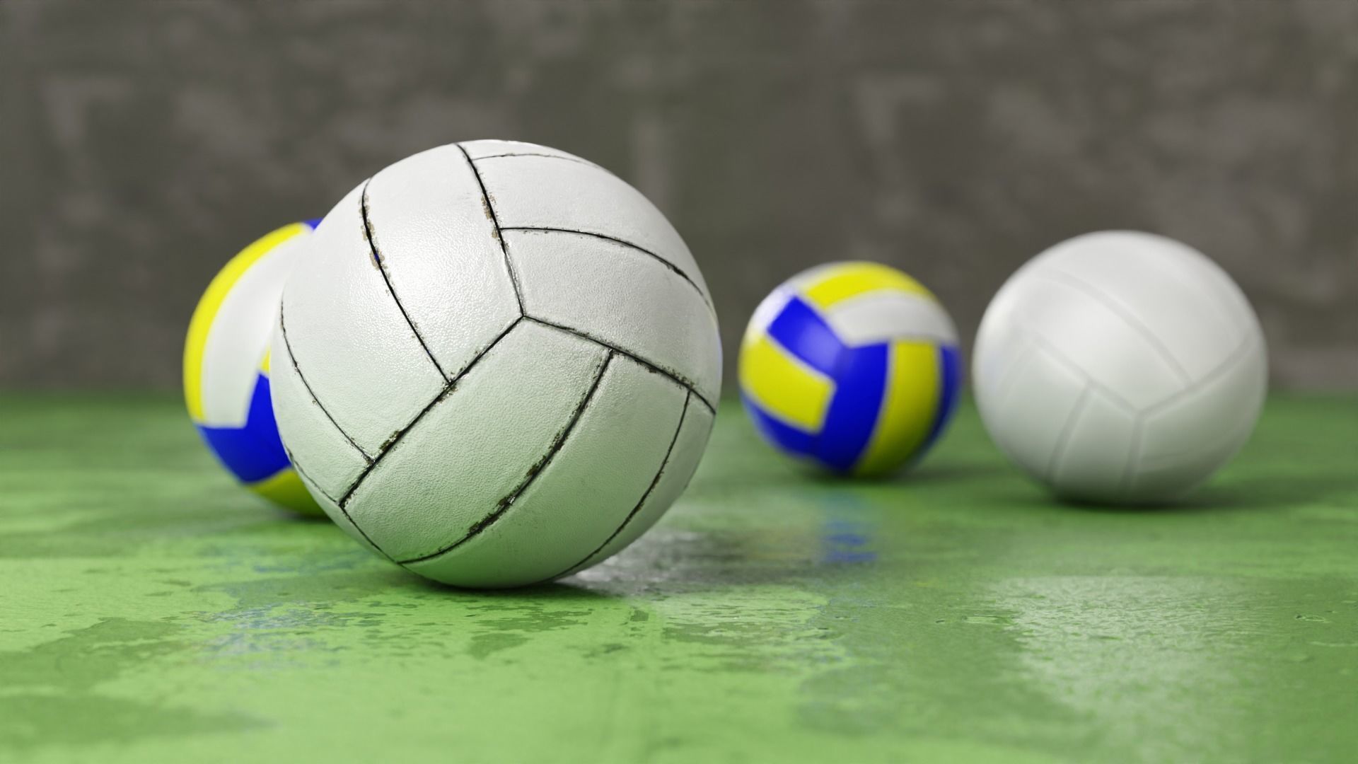 Volleyball set with 4 types material 3D model_5