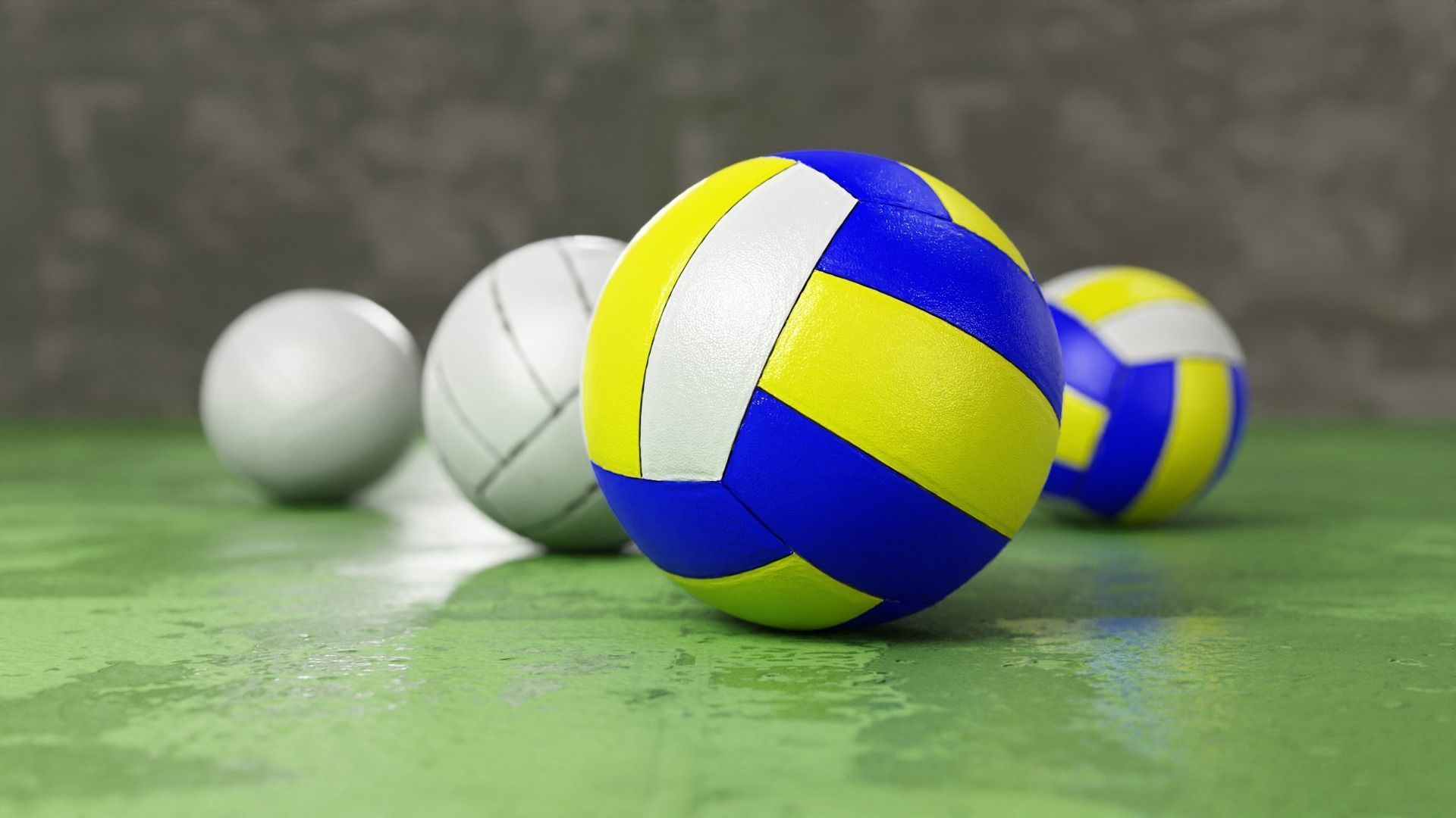 Volleyball set with 4 types material 3D model_4