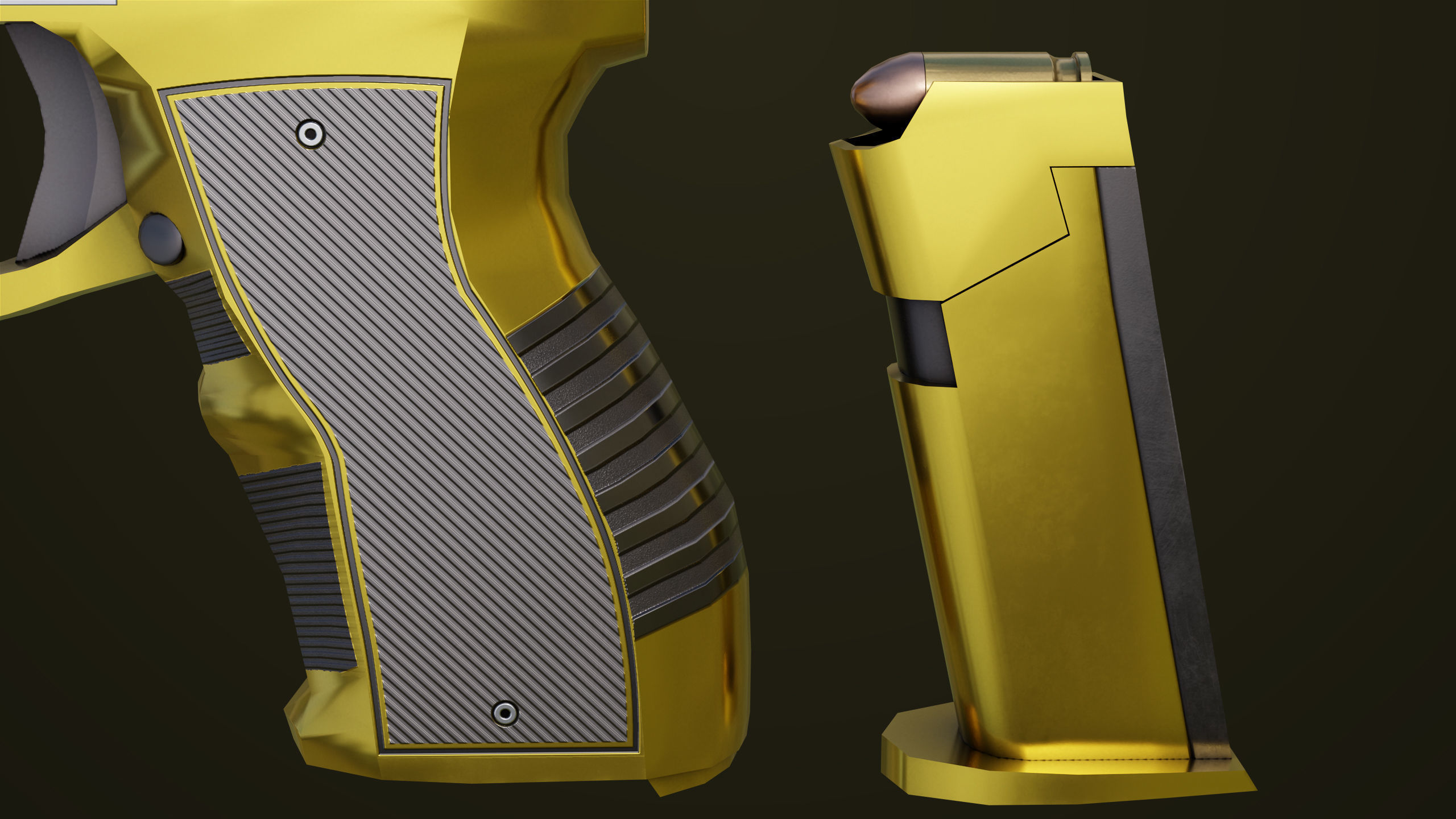 Golden Pistol 04 All PBR Unity UE Textures Included Low-poly 3D model_22