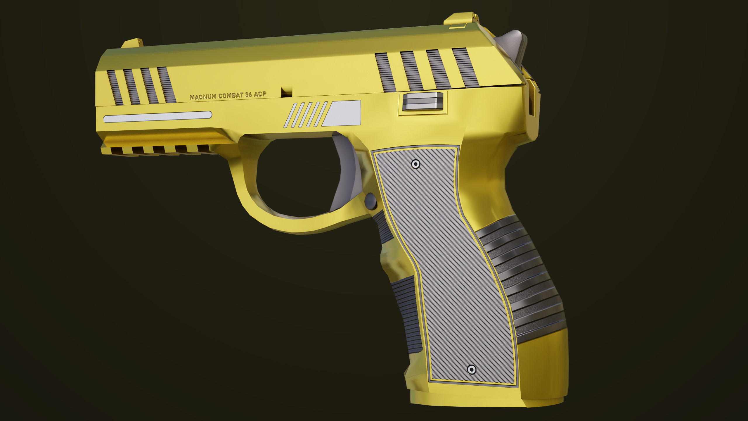 Golden Pistol 04 All PBR Unity UE Textures Included Low-poly 3D model_2