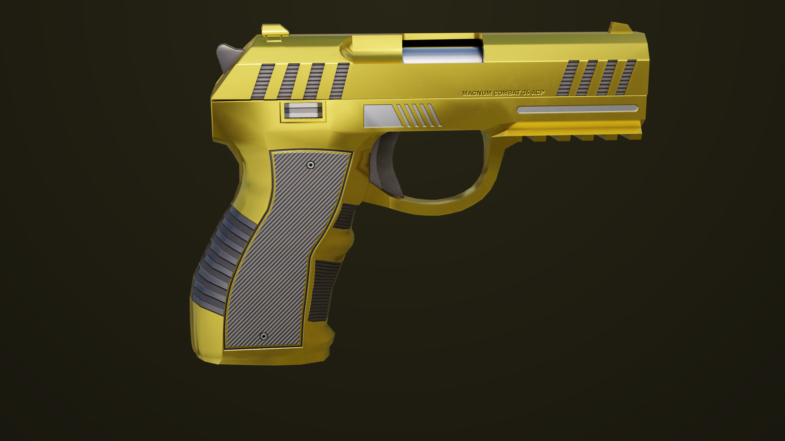 Golden Pistol 04 All PBR Unity UE Textures Included Low-poly 3D model_3