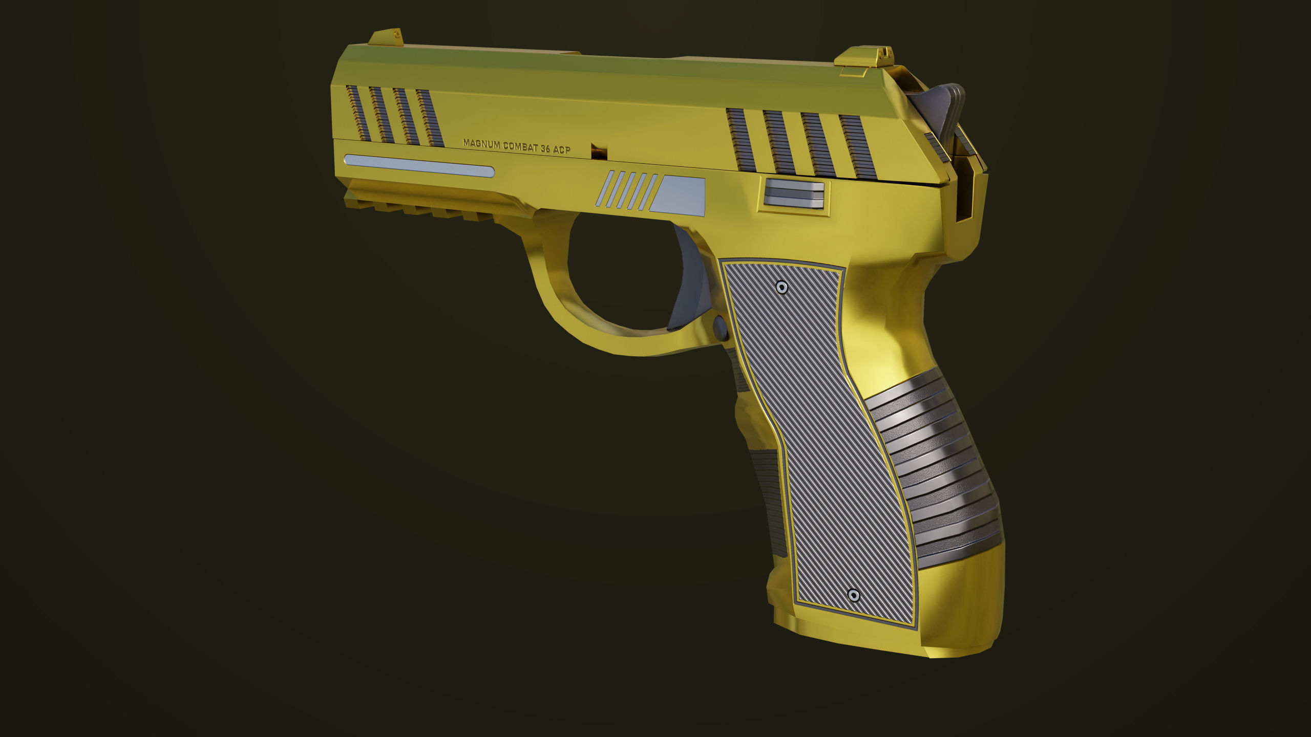 Golden Pistol 04 All PBR Unity UE Textures Included Low-poly 3D model_12