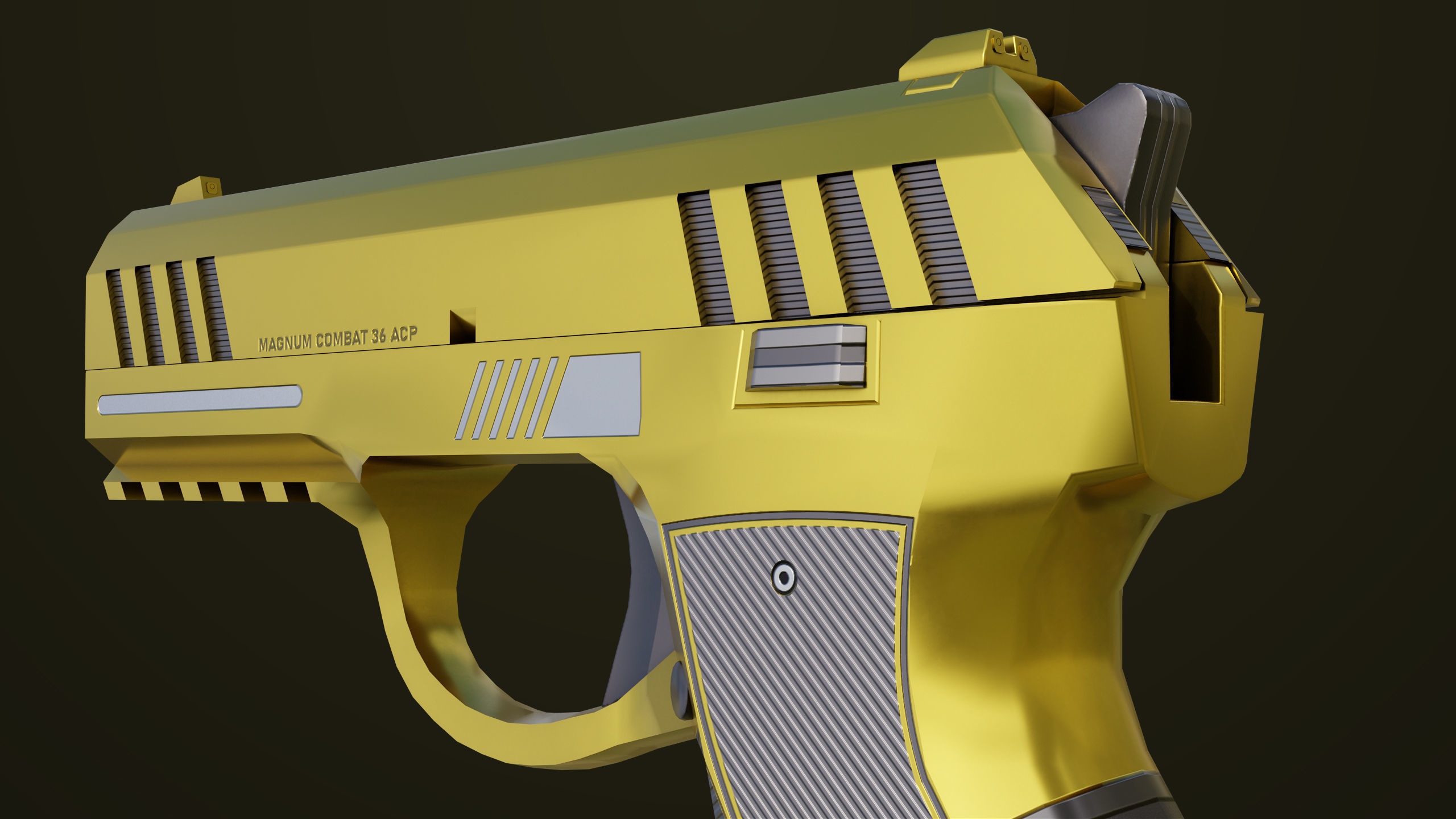 Golden Pistol 04 All PBR Unity UE Textures Included Low-poly 3D model_15