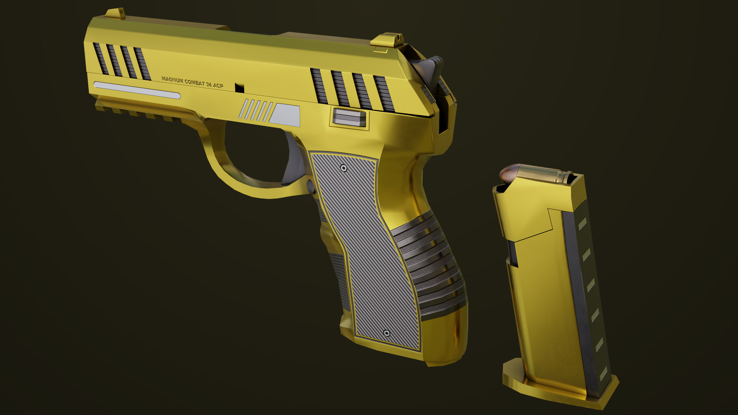 Golden Pistol 04 All PBR Unity UE Textures Included Low-poly 3D model_23