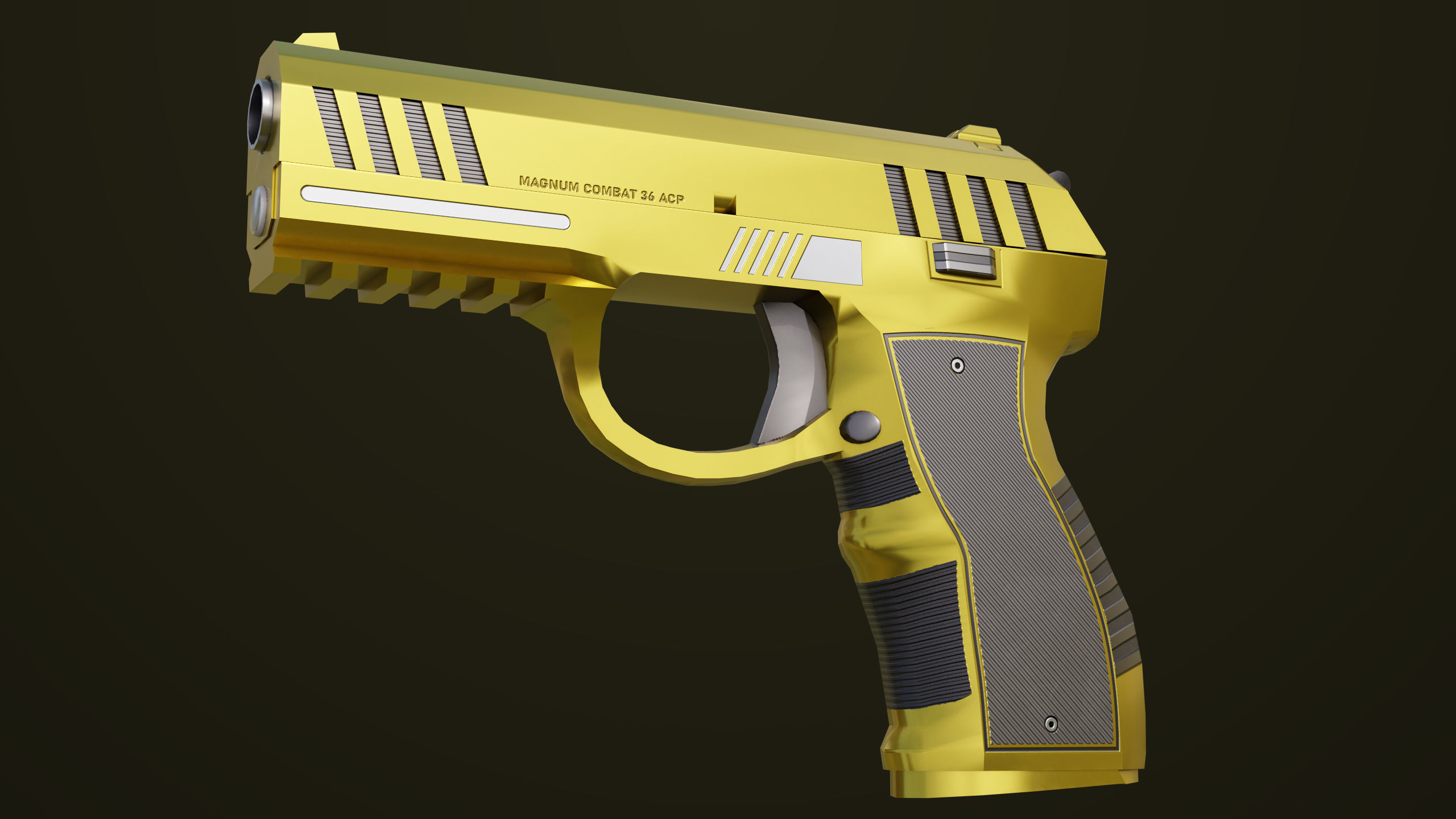 Golden Pistol 04 All PBR Unity UE Textures Included Low-poly 3D model_5