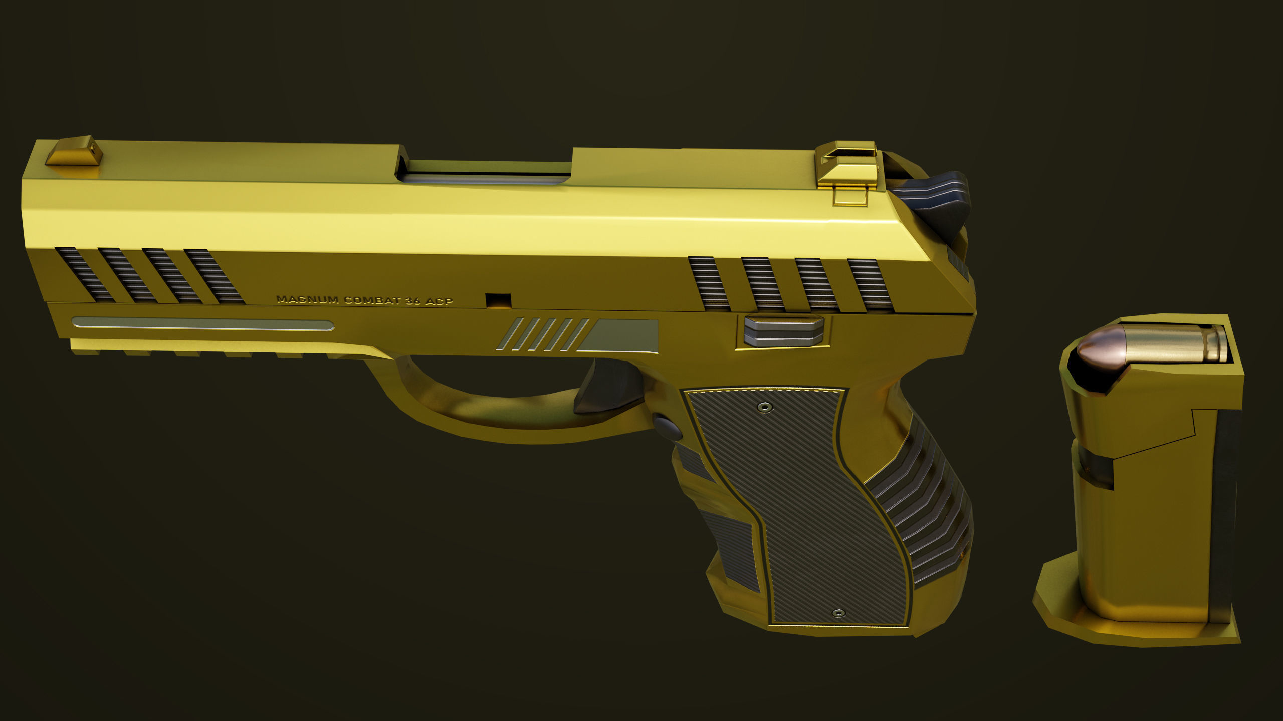 Golden Pistol 04 All PBR Unity UE Textures Included Low-poly 3D model_18