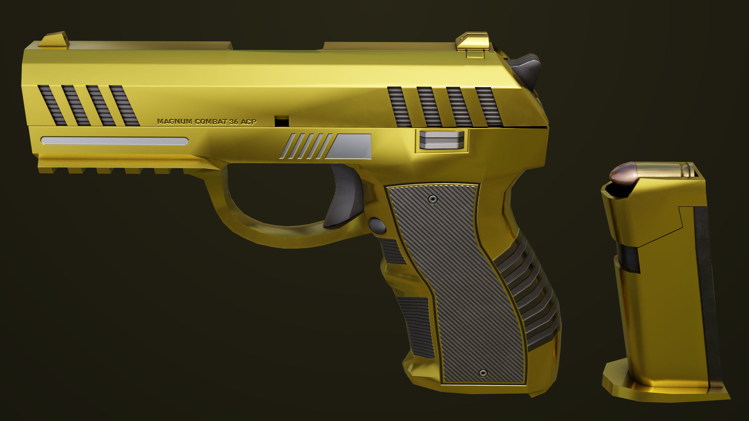 Golden Pistol 04 All PBR Unity UE Textures Included Low-poly 3D model_16