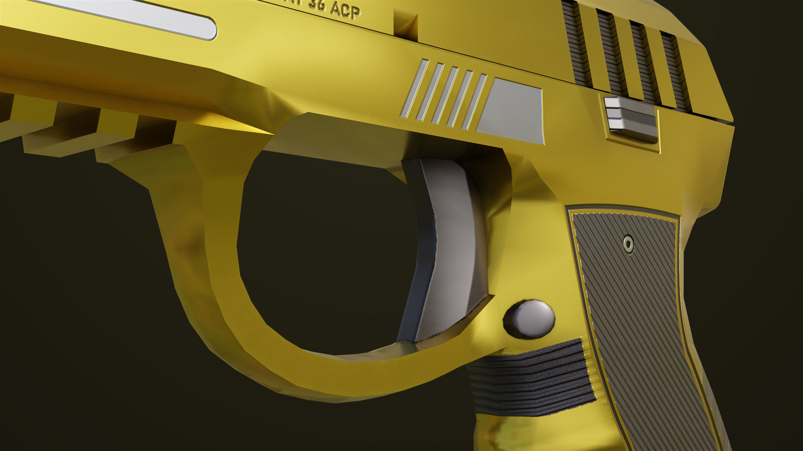 Golden Pistol 04 All PBR Unity UE Textures Included Low-poly 3D model_13
