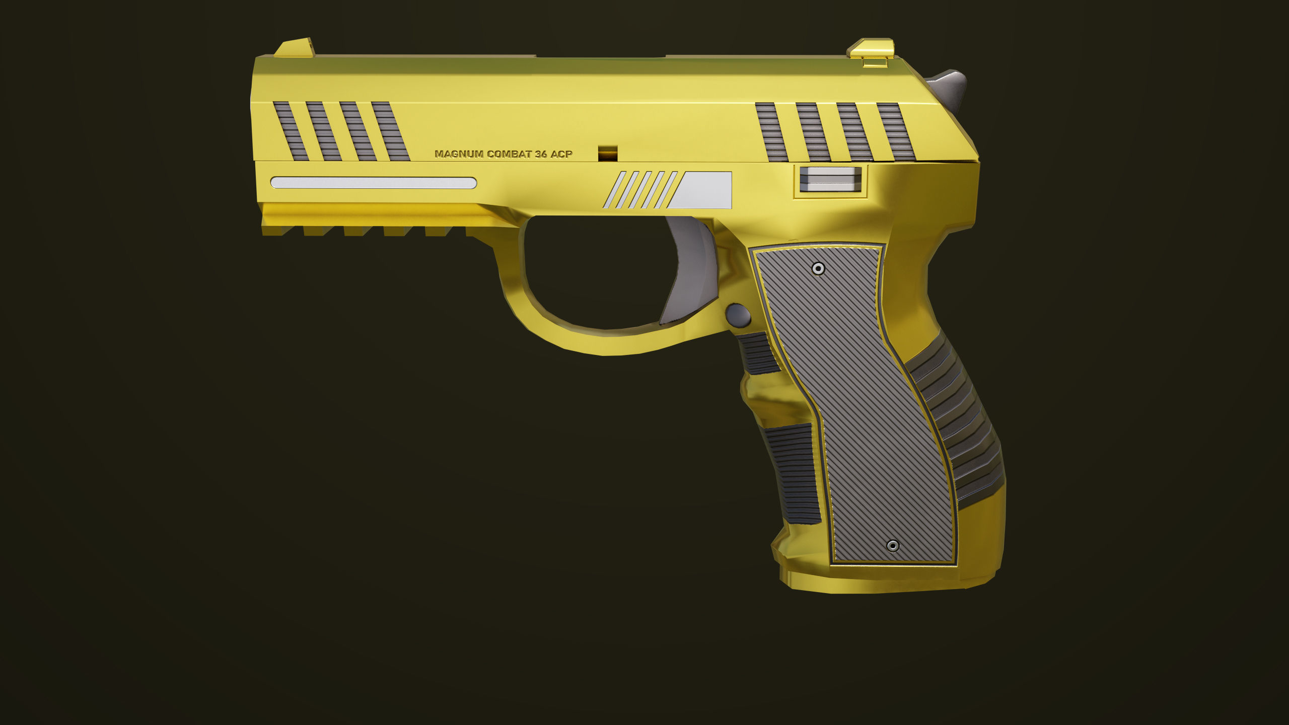 Golden Pistol 04 All PBR Unity UE Textures Included Low-poly 3D model_1
