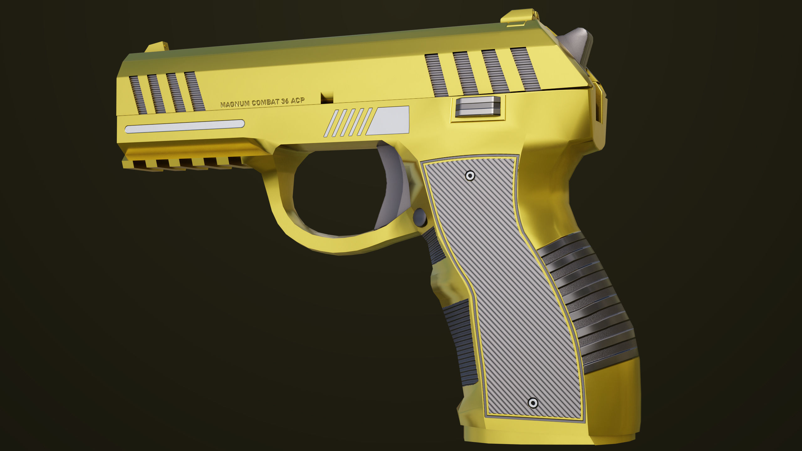 Golden Pistol 04 All PBR Unity UE Textures Included Low-poly 3D model_4