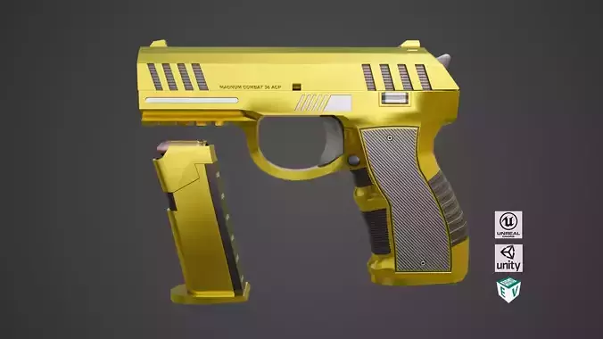  Golden Pistol 04 All PBR Unity UE Textures Included Low-poly 3D model