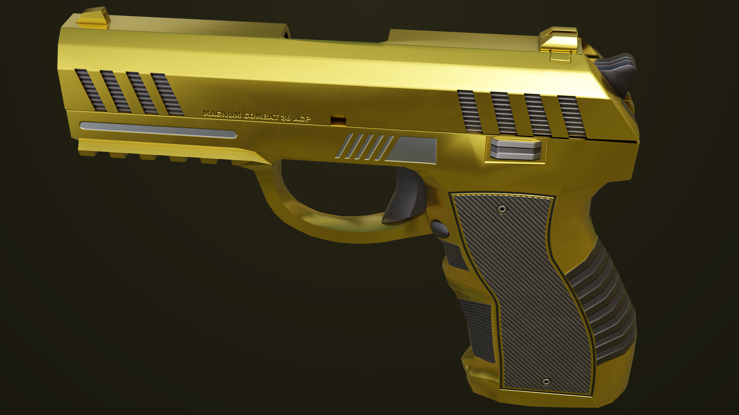 Golden Pistol 04 All PBR Unity UE Textures Included Low-poly 3D model_21