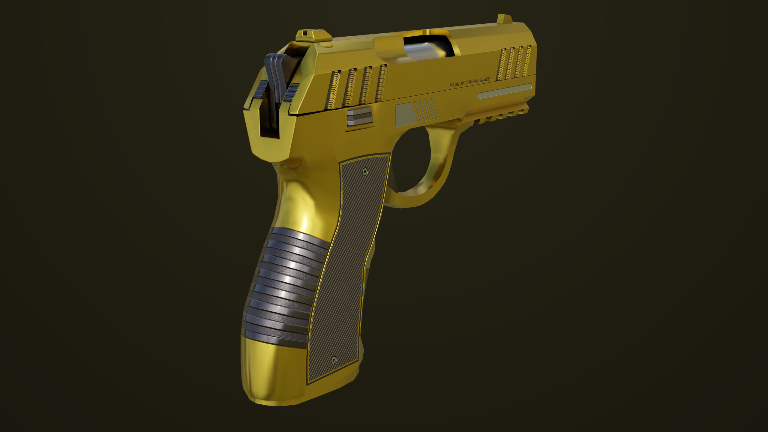 Golden Pistol 04 All PBR Unity UE Textures Included Low-poly 3D model_7