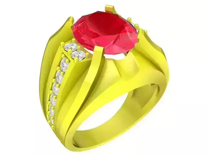 A5667 Korean Oval Diamond Men Ring 3D Model