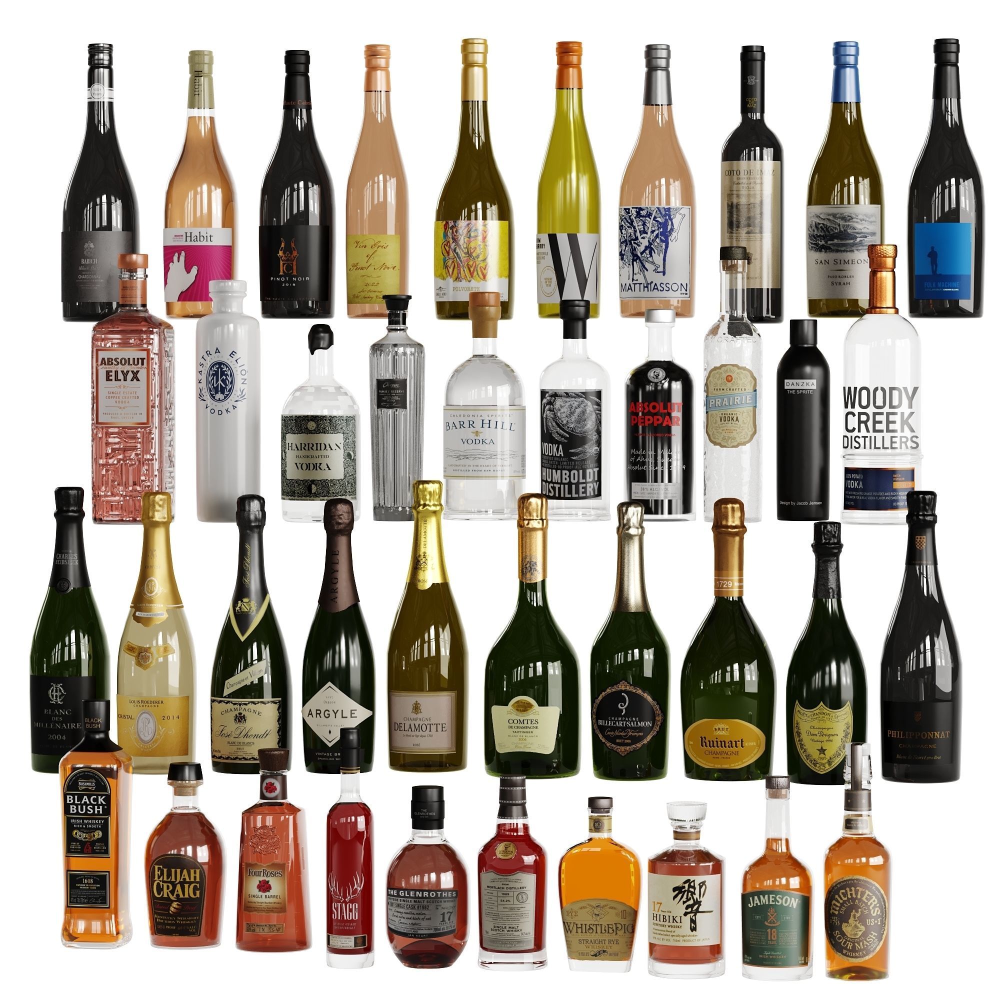 Bottles Vol 6 40 Champagne Whisky vodka and Wines Low-poly 3D model_1