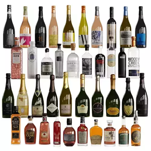 Bottles Vol 6 40 Champagne Whisky vodka and Wines Low-poly 3D model