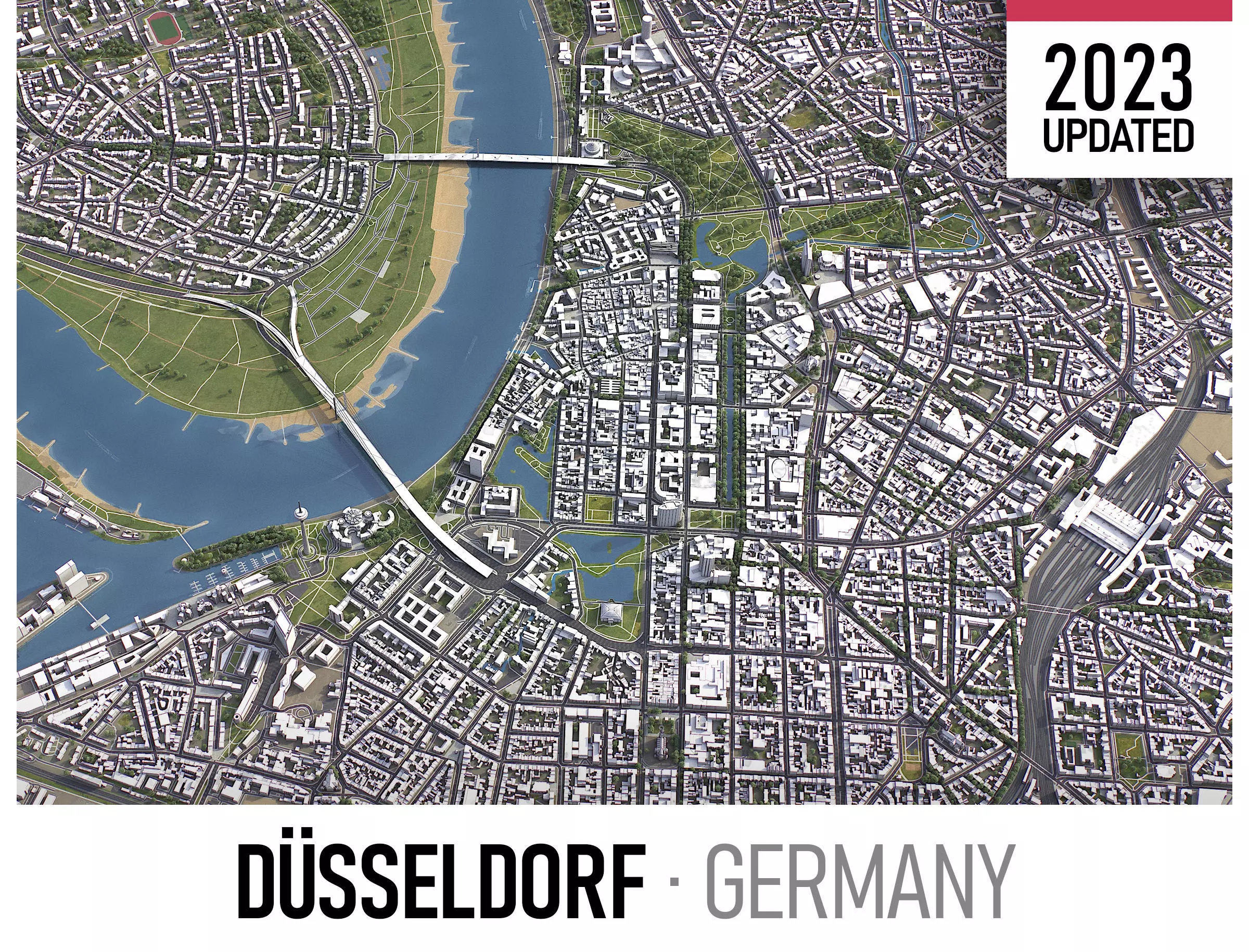 Dusseldorf - 3D City Model Low-poly 3D model_0