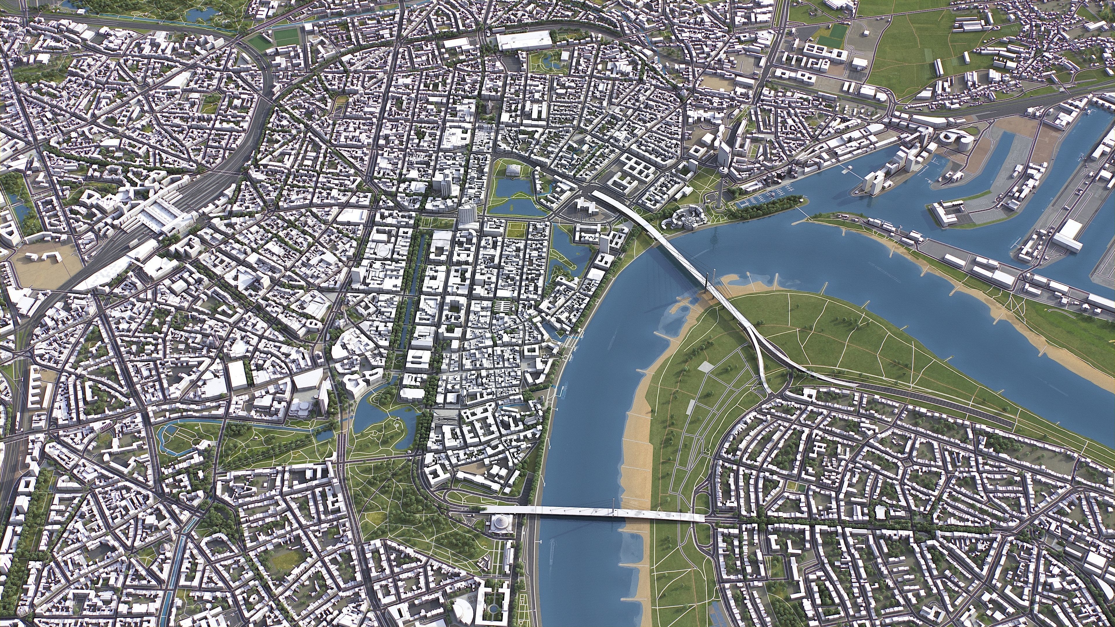 Dusseldorf - 3D City Model Low-poly 3D model_4