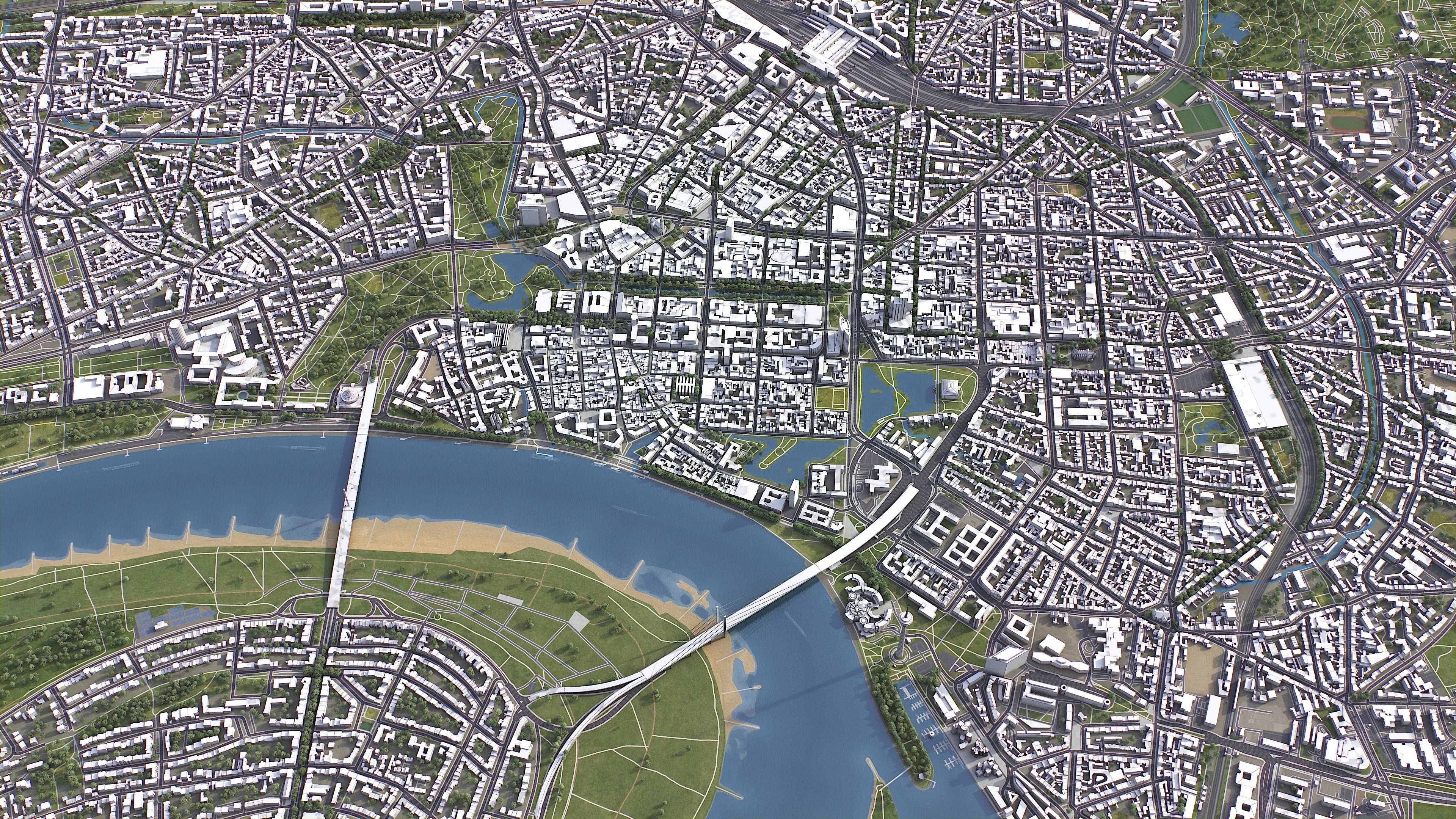 Dusseldorf - 3D City Model Low-poly 3D model_3