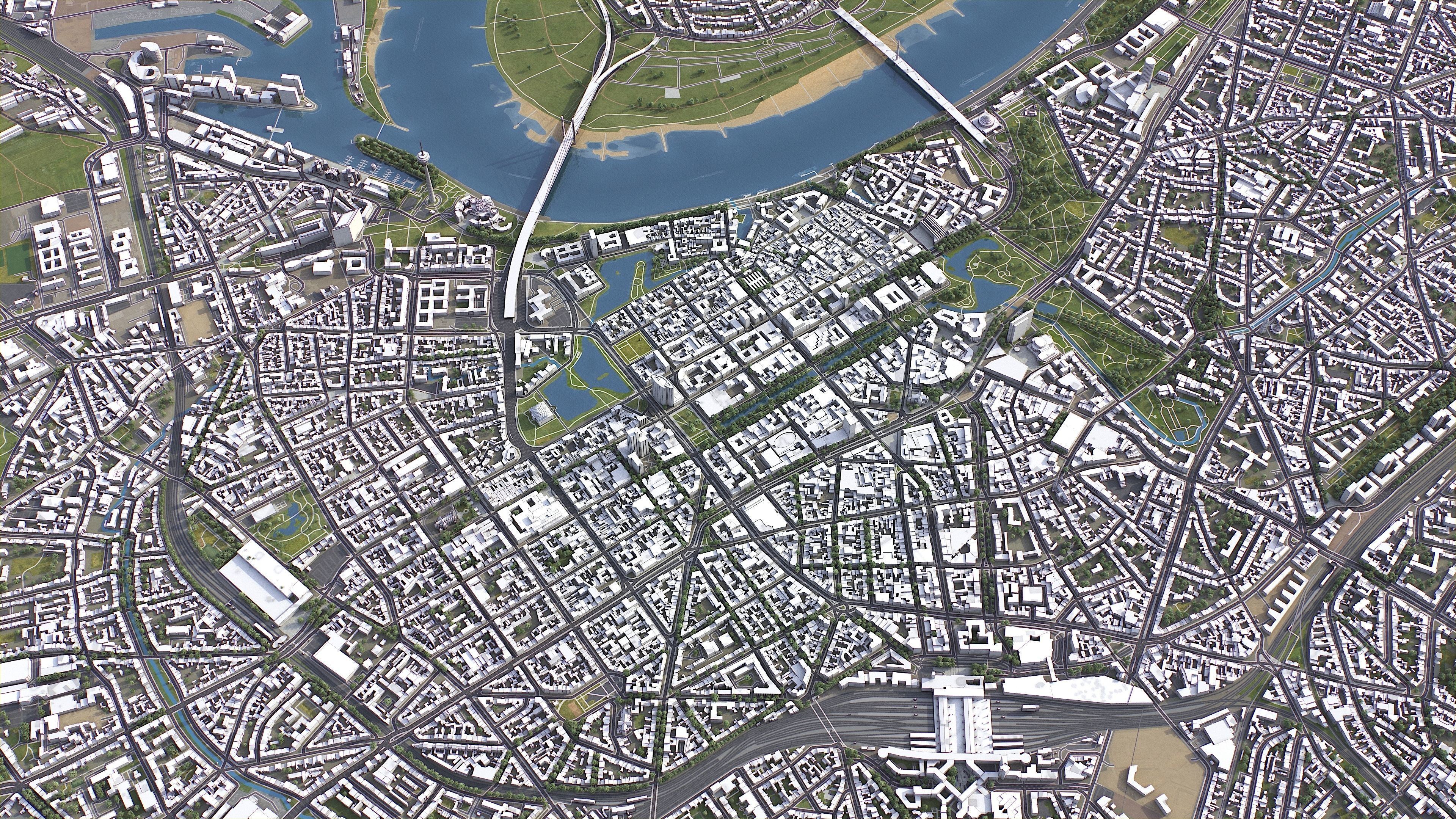 Dusseldorf - 3D City Model Low-poly 3D model_6