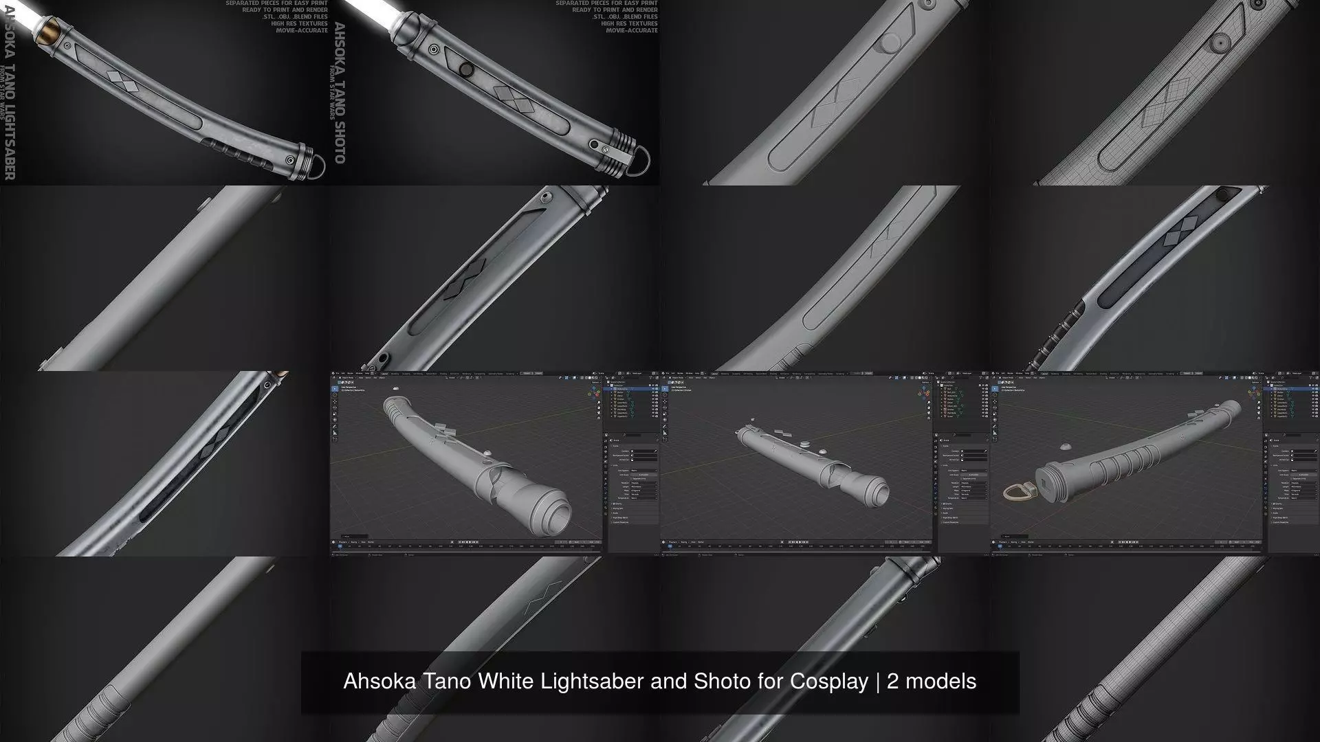 Ahsoka Tano White Lightsaber and Shoto for Cosplay 3D Model Collection_3